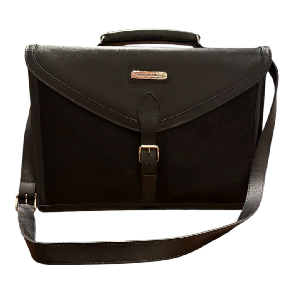 Prizmic & Brill Black Leather & Black Fur hide Top Handle & Strap Briefcase B 20